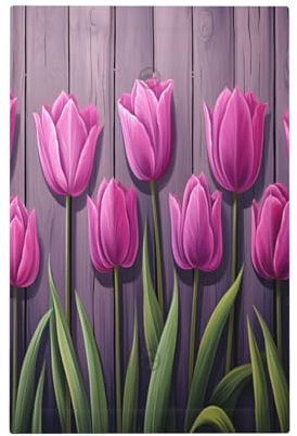 Mexpekil Couvercle d'interrupteur en bois à texture florale tulipe violette, plaques murales vierges simples, caches de prise de courant décoratifs pour la maison et le bureau