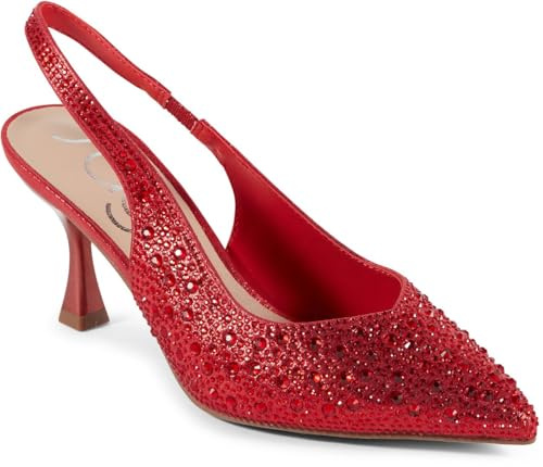 Sugar Women’s Rhinestone Slingback Heels – Sparkly Pointed Toe Stiletto Pumps for Wedding, Party, Evening & Formal Dress Shoes-Dazzy, Red Fabric-Size 8.5