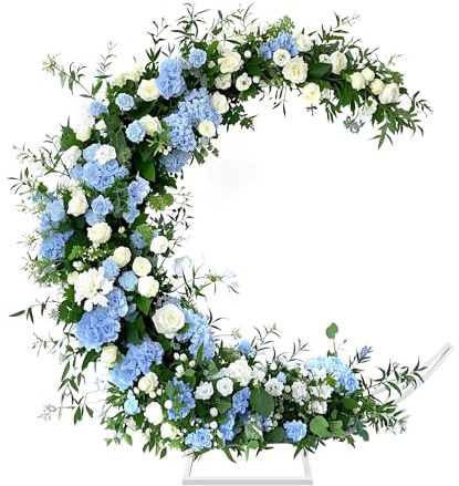 Fiita Soporte Curvo para Arco de Globos de 2M Luna para Ceremonia, Fiesta de cumpleaños, Novia, Baby Shower, Marco de Globo de Flores Medio Curvado con Base Rectangular