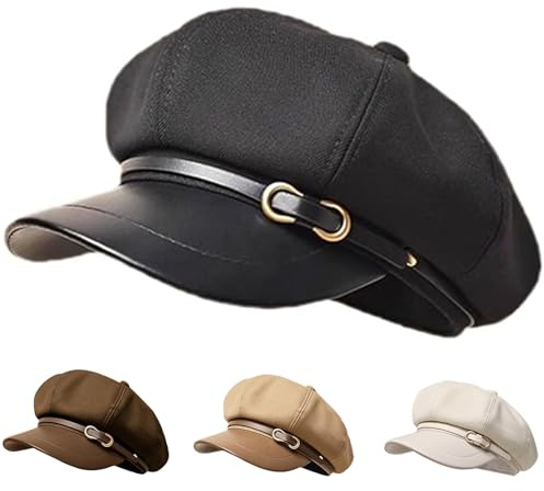 Busnos Berretto Basco Cappellino da Ragazzo Cappello da Donna con Forma Ottagonale Berretto Nero Ragazzo Cappelli alla Moda Carini Cappelli Autunnali e Invernali Cappello a Palloncino Moda