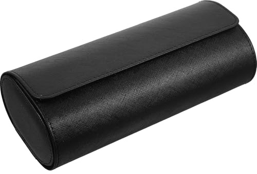 Hemobllo Caja de Almacenamiento de Relojes Redonda Pu Cuero Negro, Organizador Portátil 3 Ranuras, Estuche para Reloj Personal y Viaje, Tamaño Compacto