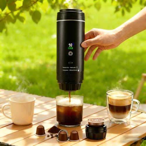 ExKeen Macchina da Caffè Espresso Portatile Mini, Macchina per Caffè Viaggio Con Batteria 7800mAh, 20Bar, USB–C, con Cialde NS Caffè Macinato, Caffè Compatta per Campeggio, Escursionismo