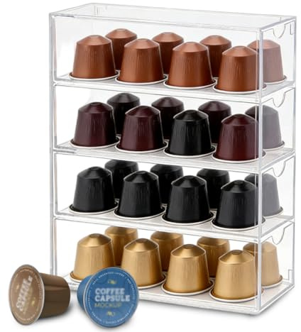 Contenitore trasparente con 4 cassetti per capsule di caffè, moderno porta capsule con design impilabile per un'organizzazione elegante, piccola vetrina in acrilico, per porta capsule Nespresso