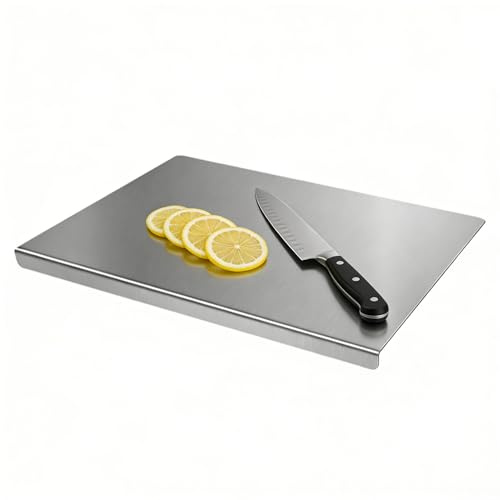 Tagliere in acciaio inox per la cucina, tagliere in metallo con bordo da banco, lavabile in lavastoviglie, tagliere per carne, pesce, verdura, frutta, pane, pasticceria (40 x 30 cm)
