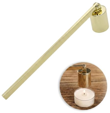 KIMHOME 1 spegnitoio per candele, in acciaio inox elettrolitico, con manico lungo, per spegnere in modo sicuro la maggior parte delle candele e aromaterapia (oro)