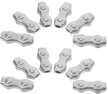 Luxshiny Morsetti per Fune Inossidabile Clip Doppia Piastra 12 Pezzi Morsetti per Cavi Metallici a Doppio Foro per Giunzioni Elettriche e Recinzioni in Acciaio