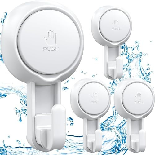 LUXEAR Lot de 4 crochets à ventouse réutilisables pour mur de douche, salle de bain, fenêtre, porte en verre, crochet robuste pour couronne de salle de bain, cuisine