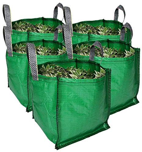 sackmaker Garden Waste Bags - 90 Litre - 1 to 5 Sacks - PREMIUM GRADE - Industrial Fabric and Handles - Heavy Duty Garden/Green Waste Sacks (5 Pack, Green)