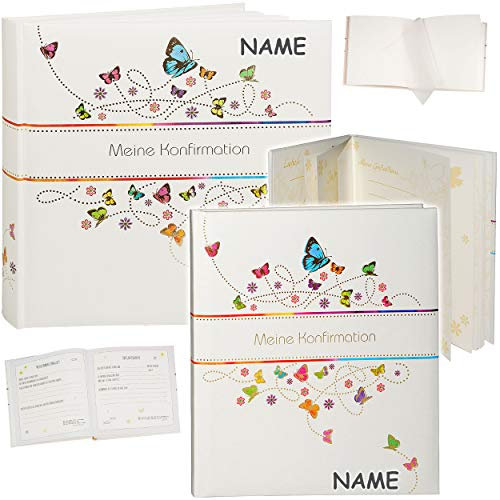 2 TLG. Set: Konfirmationsalbum - Fotoalbum + Eintragalbum/Erinnerungsalbum Meine Konfirmation inkl. Name - Album - Buch Gebunden - blanko weiß + Seiten ..