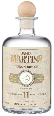 James Martin's Gin, London Dry Gin, Slow Distilled Alcohol with 11 Organic Botanicals, 44% ACL, Handcrafted, 50cl Bottle of Gin, Gin Gift