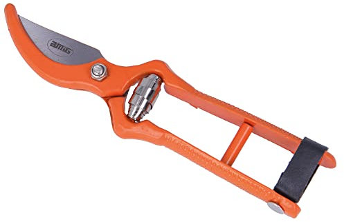 Amig - Tijeras de Poda Especial Vendimia - Hoja de Acero Templado de Alta Resistencia - Corte Bypass - 18 cm - Cómodo y Práctico para Cortar Uvas, Ramas Pequeñas y Tallos - Cierre de Seguridad