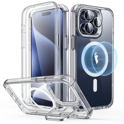 ESR Armor Tough Case with Stash Stand (HaloLock), Compatible with iPhone 15 Pro Max, Clear