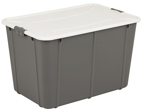 BranQ Home essential, 60 Litre Heavy Duty Large Storage Box with Clip Locked Lid, BPA Free Plastic Stackable Storage Box, Ideal For Garage and Home Storage 58.8 x 39.3 x 37 cm (LxWxH) - Dark Grey