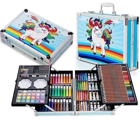 COIL Kreativset - Künstlerkoffer mit 145 Teilen, Vielseitig Einsetzbares Malset für Kinder und Erwachsene, Buntstifte, Marker, Acrylfarben, Ölpastelle, Aquarellkuchen - Ideal für Kunstprojekte