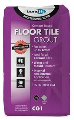Bond It GREY Floor Tile Grout 3kg Cement Based Formula Ceramic Tiles Slurry Bag Tile Grout Water & Mould Resistant