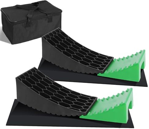 Auffahrkeile 2er Set, Auffahrkeile für Wohnmobil, Wohnwagen & Anhänger, kinderleichtes & Stufenfreies Nivellieren [<10t]