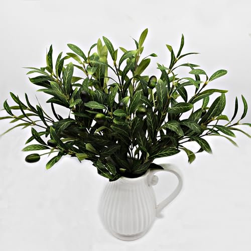 HASWITDA Artificial Olive Tree Branches Faux Greenery Leaves with Stems Decorative Fake Foliage Plant Fruit Branch Floral Arrangement for Indoor and Outdoor 4 stems (46CM)