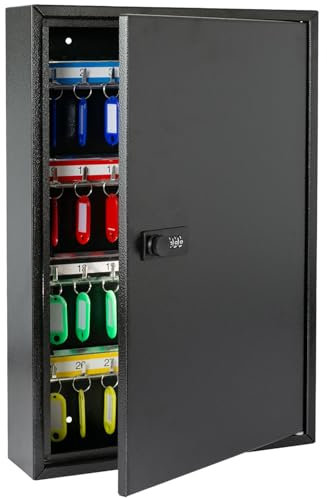 HMF 13664-02 Armadietto portachiavi con codice numerico, cassetta portachiavi grande | 64 ganci | 45 x 30 x 8 cm | Nero