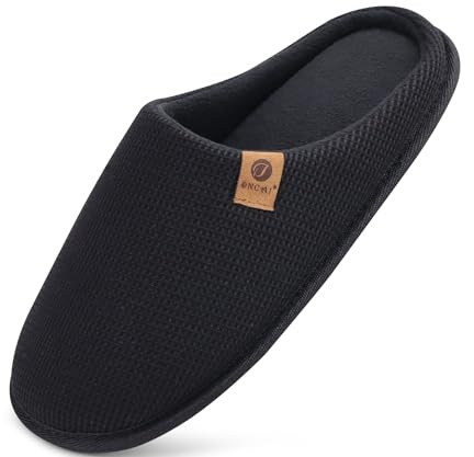 ONCAI Zapatillas Casa Hombre Espuma de Memoria Algodón con Pantuflas de Estar de Imitación Forro de Sintética para Invierno Interiores y Exteriores Suela de Goma Antideslizante Negro Talla 47