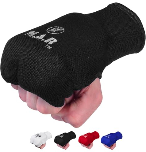MAR | Black Karate Training Mitts, Slip-On Elastic Fabric, MMA Hand Protection, Muay Thai, Kickboxing, Martial Arts Gear (XL)