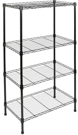 Harbour Housewares 4-Tier Shelving Unit - 122 x 60 x 35cm - Black 4 Shelf Wire Storage Unit with Adjustable Shelves & Levelling Feet Free Standing Garage Storage, Kitchen Organisation Wire Rack