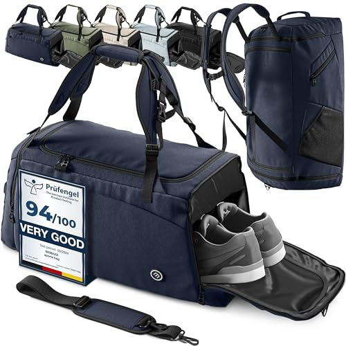 bemaxx Borsone Palestra Uomo Donna Borsa da Viaggio + Funzione Zaino Scomparto Scarpe e Bagnato | Borsa Sportiva da Allenamento Nuoto Fitness Gym Training Sacca Bagaglio a Mano Duffel Bag | 40 L, Blu