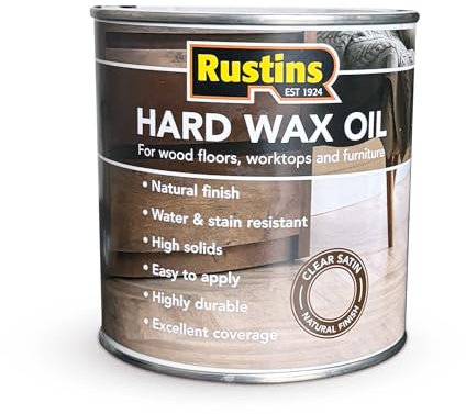 Rustins Hard Wax Oil 1L, Clear Satin Finish, for Wood Floors, Worktops and Furniture