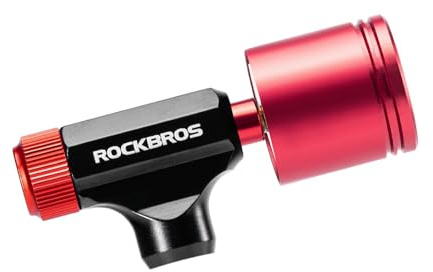 ROCKBROS CO2 cykeluppblåsare, cykeldäckspump kompatibel med Presta- och Schrade-ventil, snabb uppblåsning med tryckmätare svampfodral vägcyklar MTB