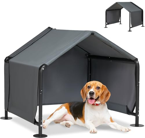 LitaiL Dog Shades for Outside - Outdoor Dog Kennel for Small Dogs, 29.5”x25.6”x25.6” Outdoor Sun Rain Canopy Pet House, Waterproof Pet Canopy Shelter for Small Animals with Ground Nails