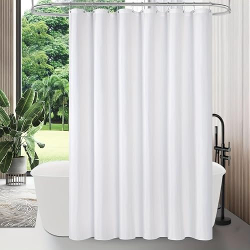 Cortina de Ducha Blanca, Cortina de baño de Tela Impermeable, Ultra Suave y Lisa, Cortina divisoria para bañera, con Ganchos 140x170cm/(WxH)