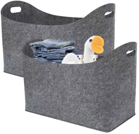 Lot de 2 sacs de transport de bois de chauffage en feutre, sac de transport pliable pour bois de chauffage, sac de transport avec poignées de transport pour intérieur et extérieur, 55 x 30 x 40 cm