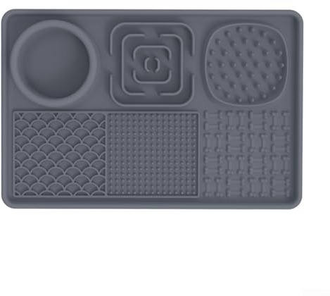 Tappetino per leccare animali domestici con ventosa antiscivolo, progettato per l'alimentazione lenta, in silicone facile da pulire per la sicurezza degli animali domestici (grigio)