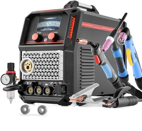 VEVOR Poste à Souder 5 en 1 Combiné CUT/TIG/Gas MIG/Flux MIG/MMA Découpeur Plasma sans Contact 50 A Machine Soudage Synergique 200 A Poste Soudage MIG Pulsé Aluminium 220 V Compatible Pistolet Bobine