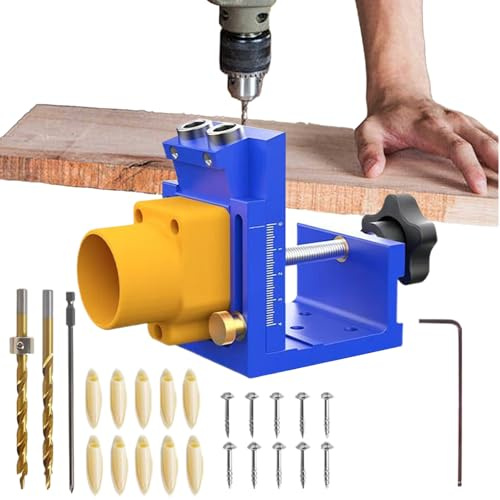 Qiwieod Kit Pour Jig De Trous De Poche | Guide de Perçage Anglé pour Menuiserie - Dispositif de Perçage pour Vis avec Aspiration de Poussière - Pour Installation Armoires Construction Terrasses