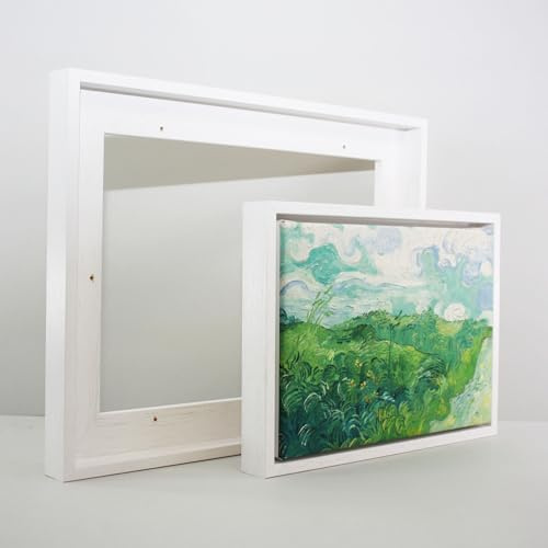 Canvas Floating Tray Frame – No Glass Required | Shadow Gap Frame for Stretched Canvas Artwork | Available in White, Black, Dark Grey, Pale Grey, Oak & Mahogany (White Woodgrain)