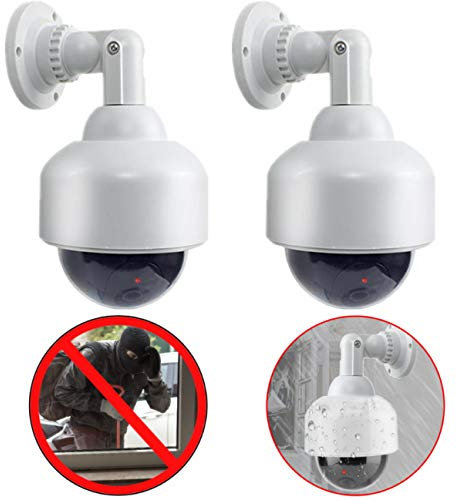 O&W Security Lot de 2 caméras factice de Surveillance à dôme Professionnel avec Objectif, câble et sécurité vidéo Clignotante