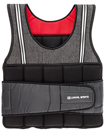 CAPITAL SPORTS Vestpro 10 - Gewichtsweste, Fitness-Weste, Weightvest, 10 kg, 23 herausnehmbare Gewichte, Nylongurte mit Klettverschlüssen, individuelle Körperanpassung, schwarz