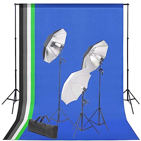 vidaXL Set de Estudio Fotográfico con Telón de Fondo e Iluminación Kit de Soporte Sistema Luz Lámparas Fácil de Configurar y Usar