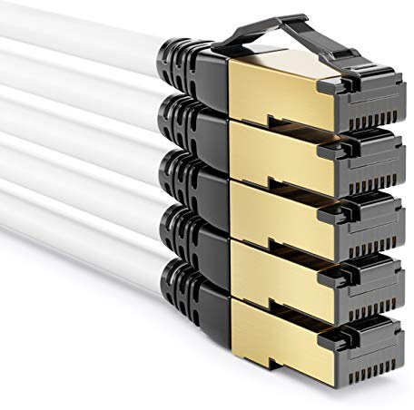 deleyCON 5x 2m CAT8.1 Patchkabel Netzwerkkabel Datenkabel S/FTP PIMF 2000 MHz 40 Gbit RJ45 LAN DSL Kabel CAT.8 Ethernet Kabel RJ45 Stecker - Weiß
