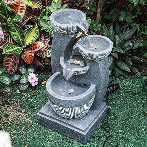BTGGG Gartenbrunnen Springbrunnen für Außen,4 Stufiger Zimmerbrunnen Wasserfall mit Beleuchtung Garten Wasserspiel Brunnen für Balkon,Terrasse,47 cm
