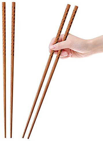 16.5 Inches Cooking Chopsticks, 2 Pairs Wooden Long Chop Sticks Reusable for Noodles Frying Hotpot, Japanese Extra Long Anti-Slip Chopsticks
