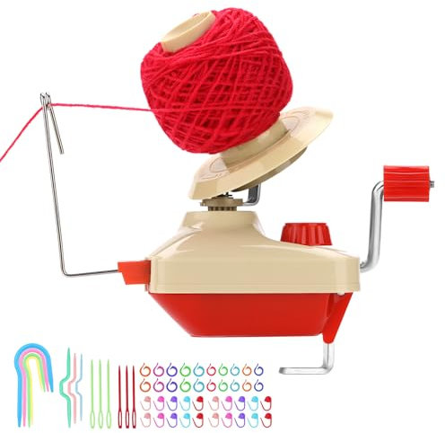 Axmru Yarn Winder Wool Winder Yarn Cake Winders Hand-Operated Swift Easy to Set Up with 53 Pieces Stitch Markers Knitting Kit for Storage