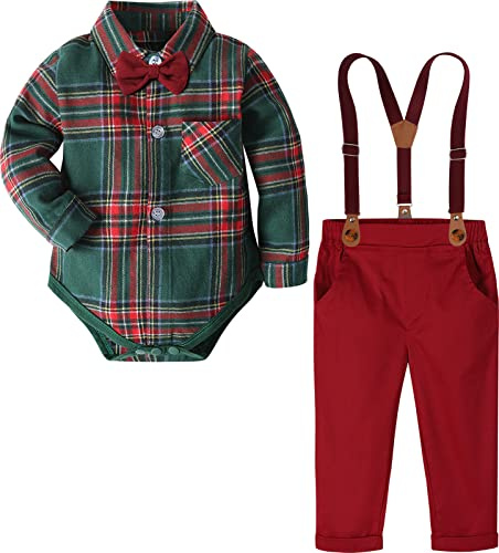 mintgreen Abbigliamento Neonato Maschio Battesimo, Bambini Natale Abito da Sposa, Verde Rosso, 6-9 Mesi, 70