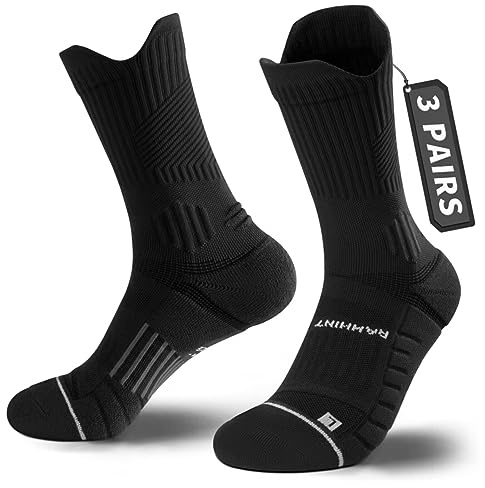 Rahhint Pro Coolmax Compressione 3 Paia Calzini Running Uomo Calze da Corsa Trekking Padel Uomo, Anti-Vesciche & Con Supporto Dell'arco Plantare, 35-51
