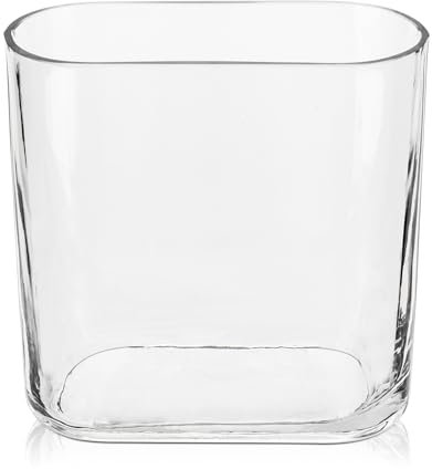 Oairse Clear Glass Vase 18CM Modern Oblong Centerpiece for Flowers - Decorative for Living Room, Dining Table, Wedding, Home and Party