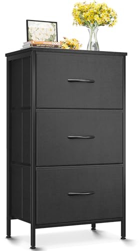 AODK Dresser for Bedroom Nightstand Small Dressers Chest of Drawers End Table for Living Room, Closet Dresser with 3 Storage Drawers Organizer Clothes, Black