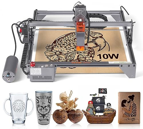 VEVOR Máquina de Grabado Láser 10 W Grabadora Láser 64x58x27 cm Área de Trabajo 40x40 cm Velocidad de Movimiento 10000 mm/min Punto Comprimido Protección Ocular Corte Láser para Madera Metal Acrílico
