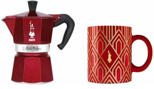 Bialetti Deco Glamour Espressokocher Moka Express 3 Tassen rojo + 1 vaso