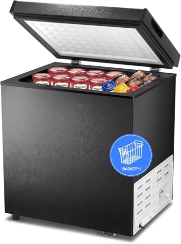 Kismile 2.0 Cubic Feet Chest Freezer with 2 Removable Basket Free Standing Top Open Door Compact Freezer with Adjustable Temperature for Home/Kitchen/Office/Bar