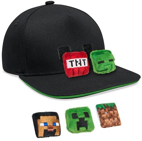 Minecraft Baseball Cap Kinder Mütze mit Abnehmbaren 3D Accessoires, 100% Baumwolle - Gamer Geschenke für Kinder(Schwarz)